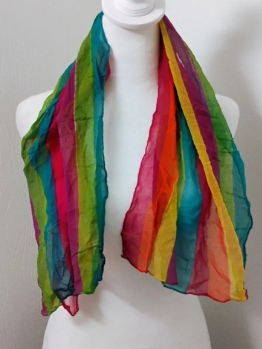 Vintage 1970s Technicolor Striped Rainbow Scarf Silk OS